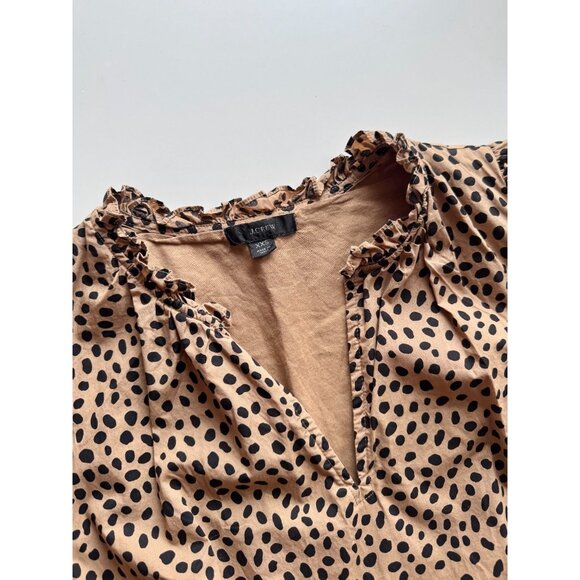 J CREW Leopard Dot Cotton Poplin Ruffle Neck Tiered A-Line Mini Dress, Size XXS - Picture 12 of 16